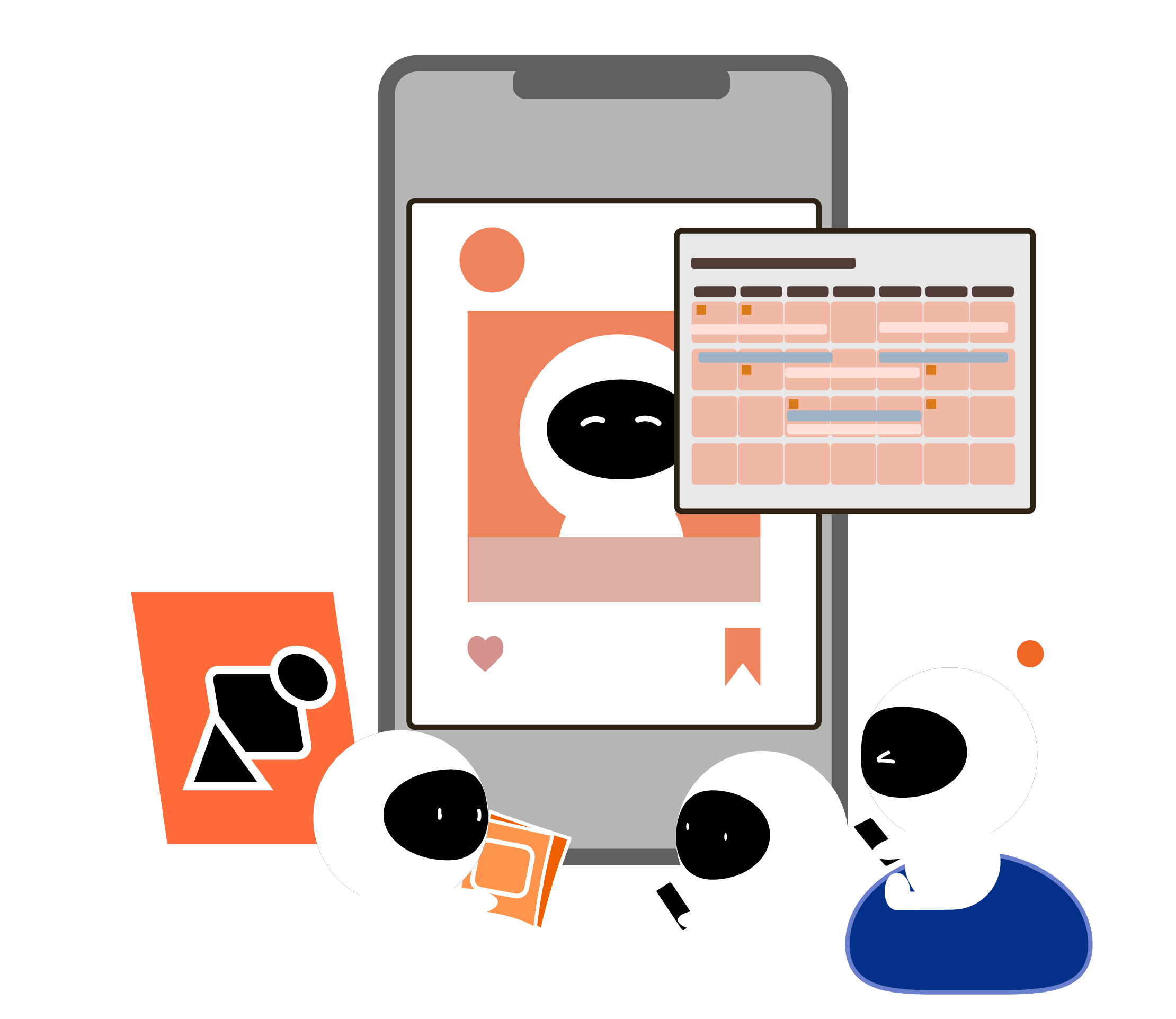 Drawing: marketyze mascots making social media content